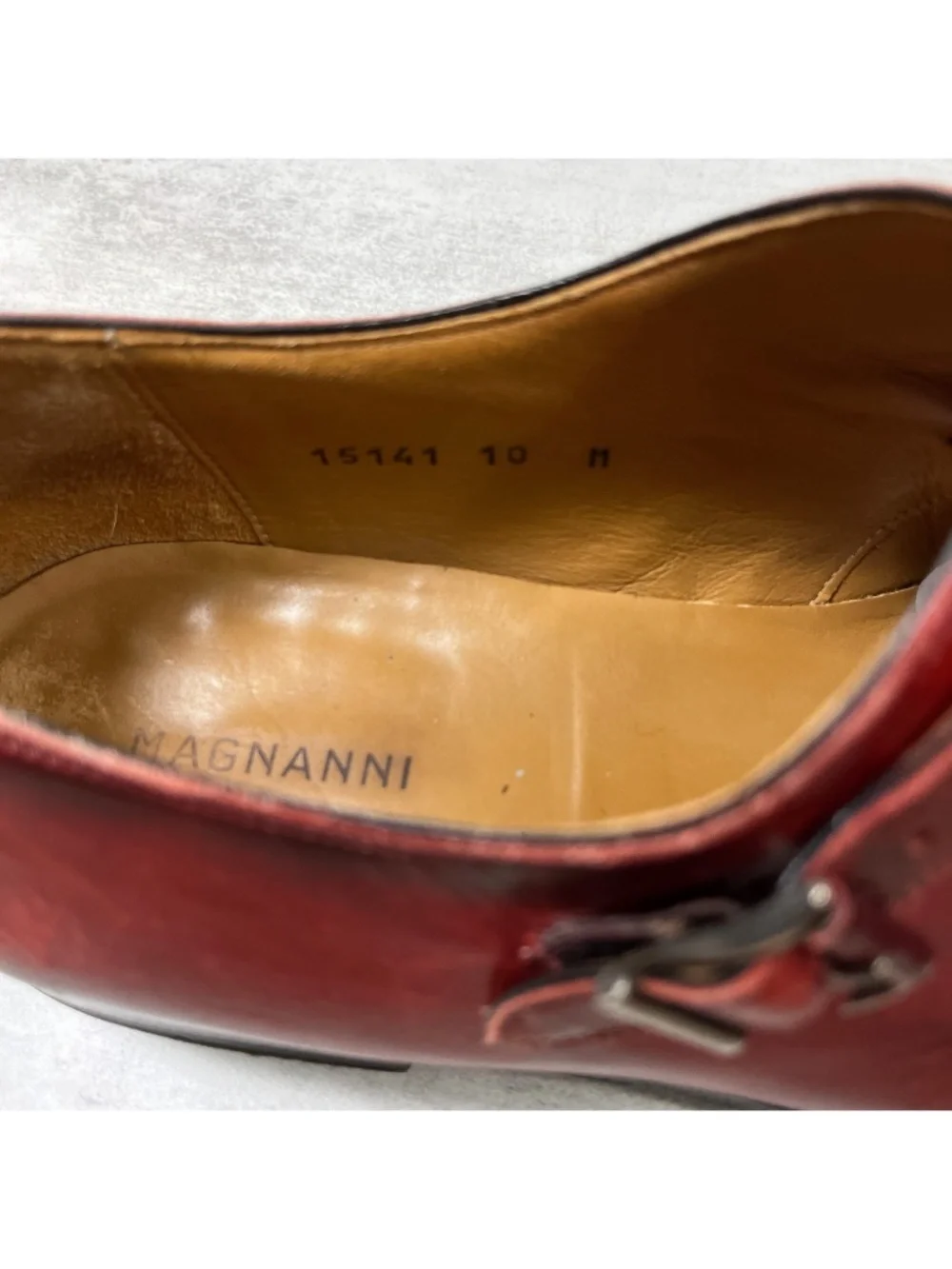 Magnanni Single Monk Strap Leather Shoes - Men's Size 10 - Red